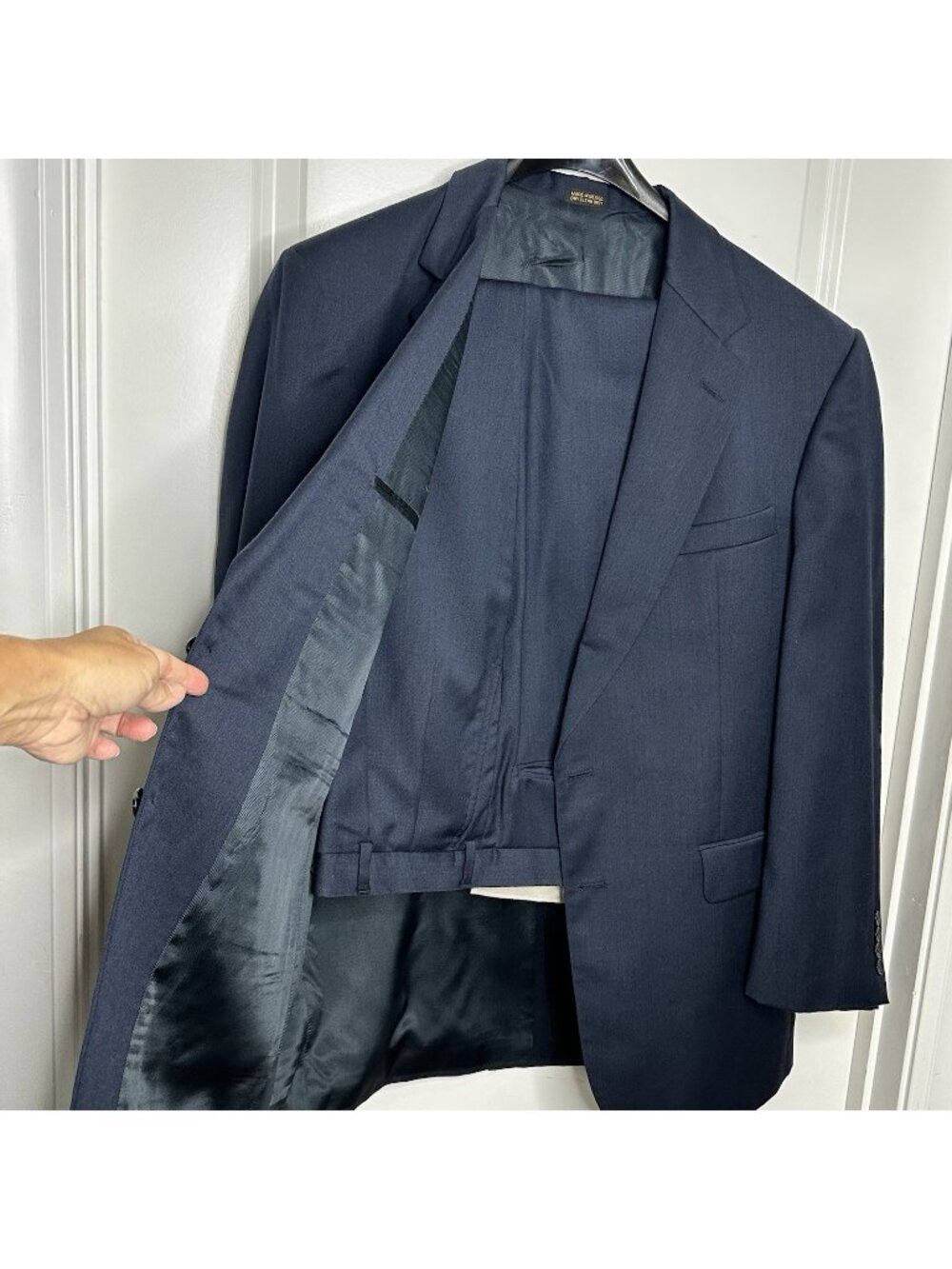 Oscar De La Renta Suit 2pc Mens 44L 100% Wool Blue Navy Pleated Cuffed 38x31